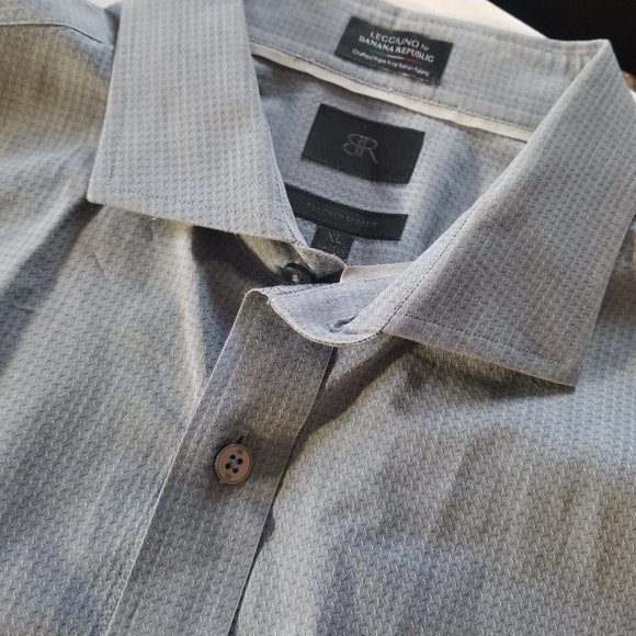 ⛱ Banana Republic BR Long Sleeve Button Up Shirt Blue Plaid Cotton XL - Slim Fit - Picture 4 of 4